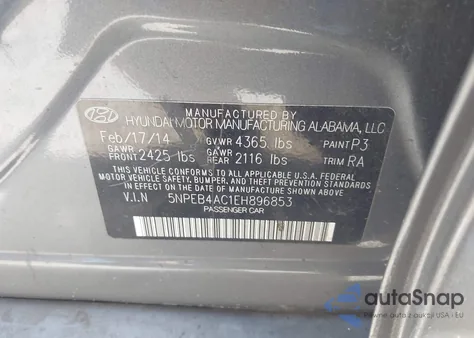 2014 Hyundai Sonata Gls из США, поврежденный, VIN 5NPEB4AC1EH896853